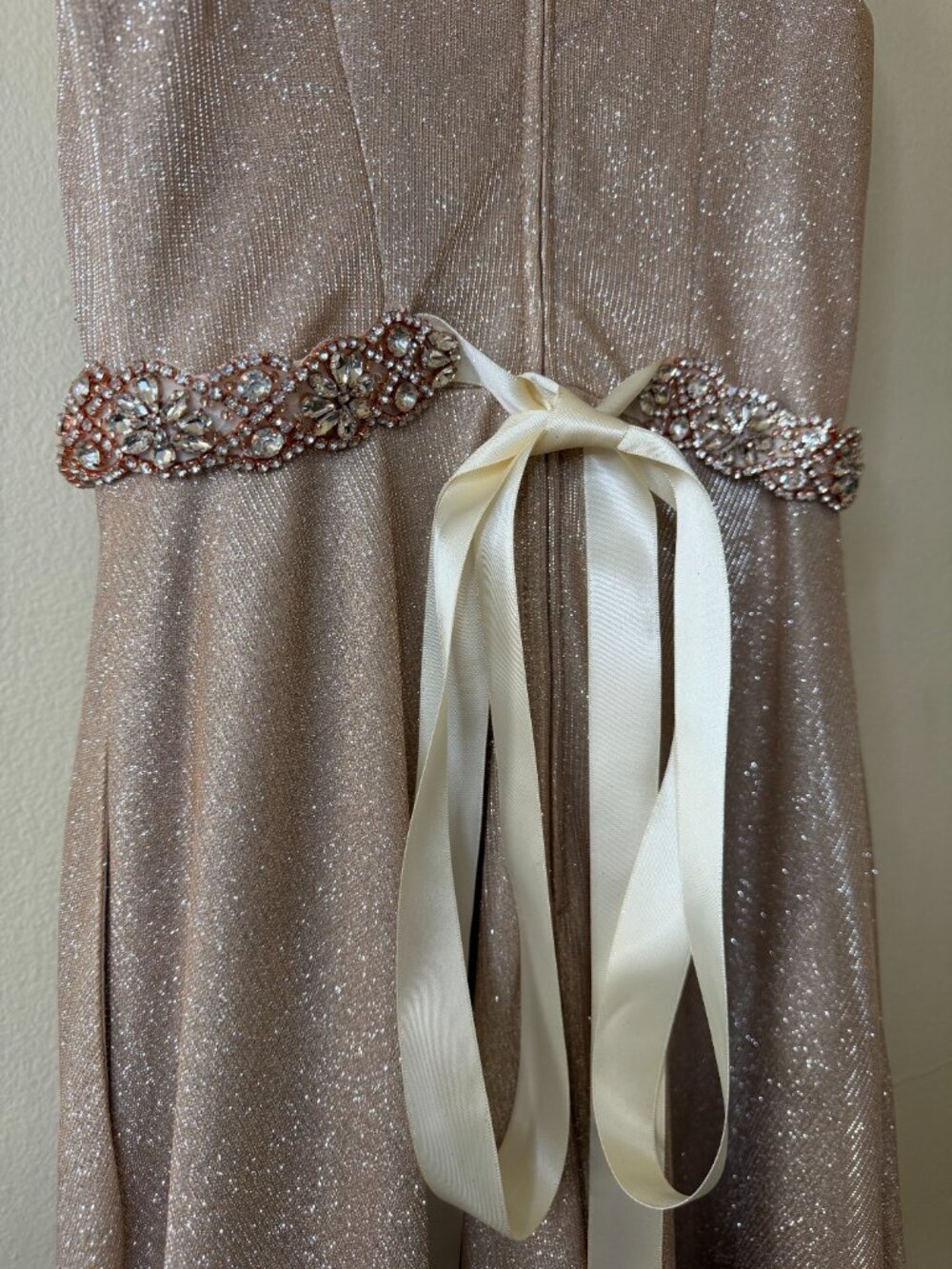 Speechless Juniors Gold Sparkle Glitter Belted Pocketed Formal Prom Dress Size 3 - Picture 3 of 9